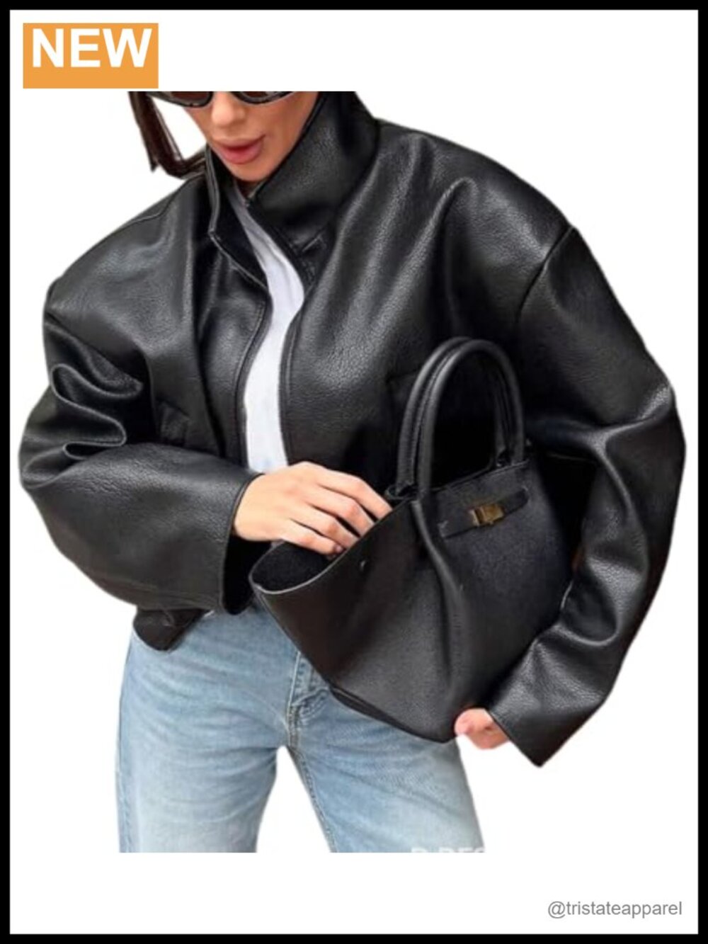 Oversized Faux Leather Motorcycle Bomber Jacket for Women Long Sleeve Going Out